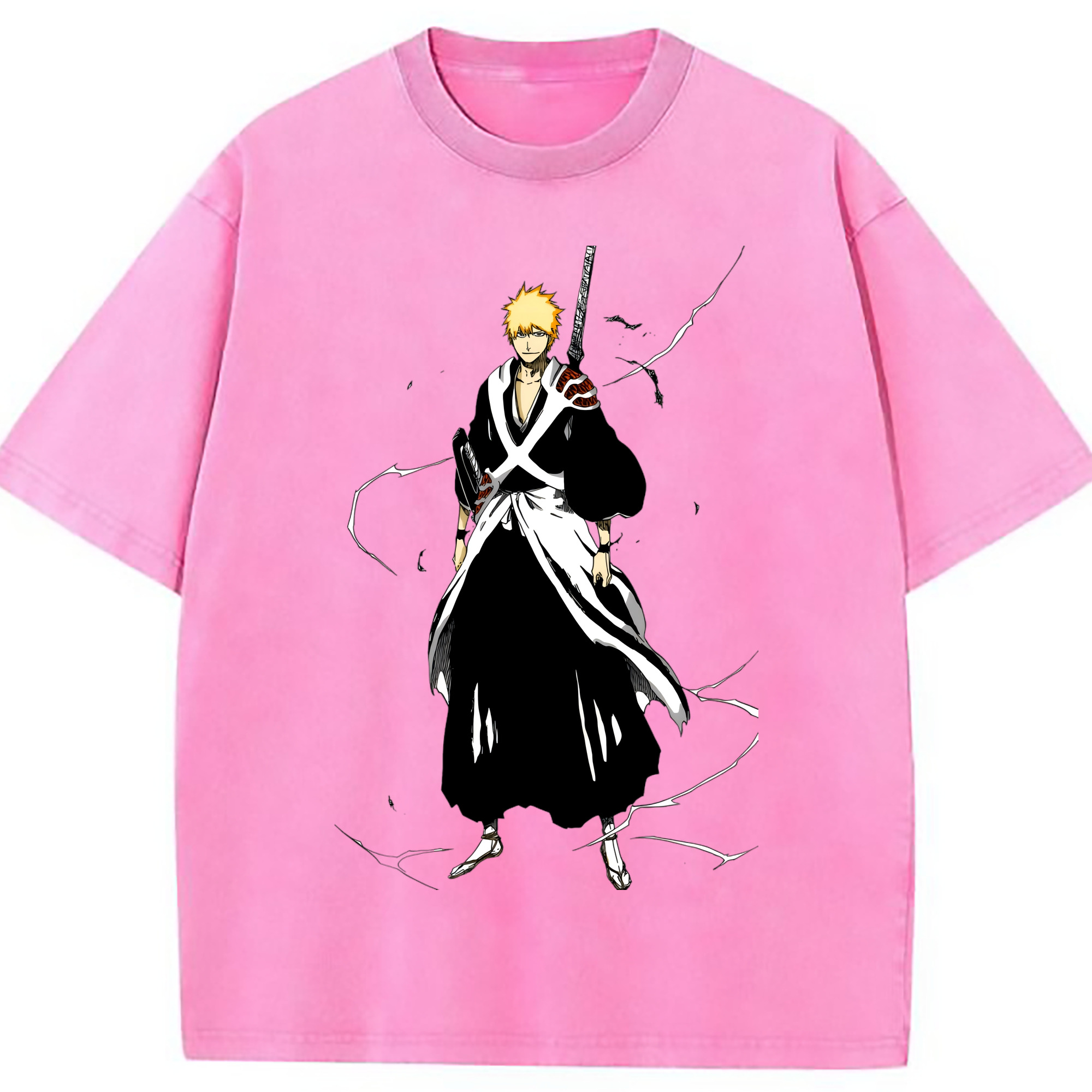 （画像用） ブリーチ 黒崎一護（くろさき いちご）BLEACH Kurosaki Ichigo 綿100% ヴィンテージ風 半袖Tシャツ（フロントプリント）